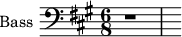 
\new Staff \with {
  midiInstrument = "voice oohs"
  shortInstrumentName = #"B "
  instrumentName = #"Bass "
  } {
  \clef bass \relative c {  
   \time 6/8 \key a \major 
        r1
  }  }
 \addlyrics { 
              a -- b
            }
