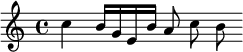 
\new Staff \with {
  midiInstrument = "violin"} {
  \relative c'' { c4 b16 g e b' a8 c b}
}

