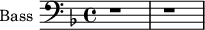 \new Staff \with {
midiInstrument = "violin"
shortInstrumentName = #"B "
instrumentName = #"Bass "
} {
\clef bass \relative c {
\time 4/4 \key f \major
r1 r
} }
\addlyrics {
a -- b
}