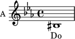 
\new Staff \with {
  midiInstrument = "violin"
  instrumentName = #"A "
  shortInstrumentName = #"A "
  } {
  \relative c' {  
   \time 4/4 \key c \minor
        bis1
 
  }  }
 \addlyrics { 
              Do
 
            }
