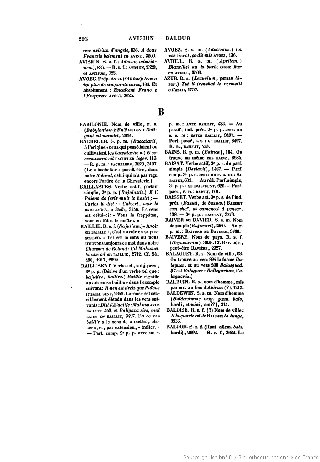 Facsimilé des pages du glossaire, un exemple