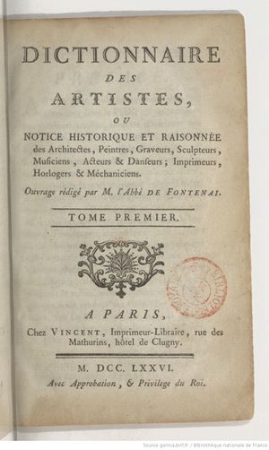 Dictionnaire des artistes Fontenay (1776) Tome 1 page f9.jpg