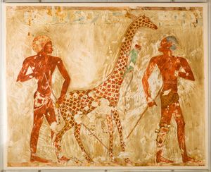 Nubians with a Giraffe and a Monkey, Tomb of Rekhmire MET 31.6.40 EGDP013027.jpg