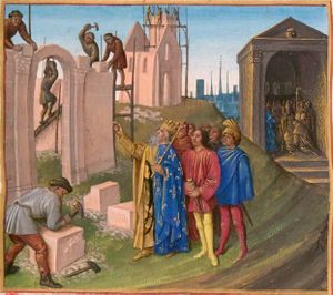 Charlemagne visitant la construction du Palais d'Aix-la-Chapelle