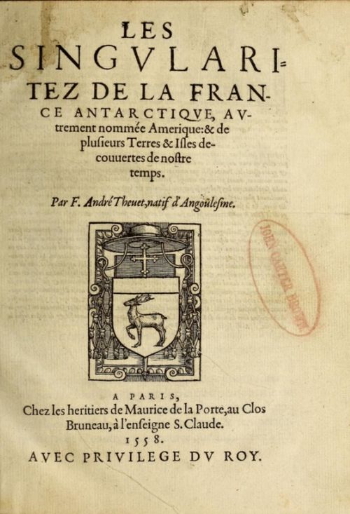 Thevet Singularitez Paris 1558 titulus.jpg