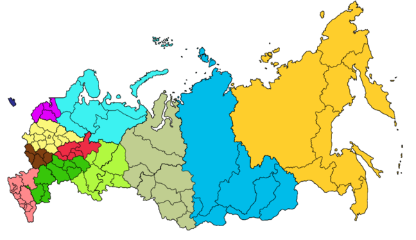 Carte du découpage de la Russie en régions économiques