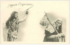 Carte-postale-ancienne-nouvel-an-adieu-vieille-femme-1901-et-jeune-fille-qui-apporte-l-esperance-1902-par-bergeret.jpg