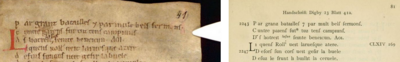 Figure 6. Le haut du feuillet 41 aligné entre le manuscrit et l’ouvrage de Stengel