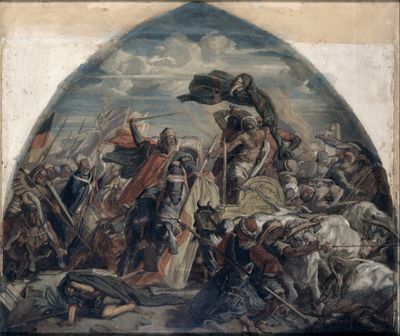 Le peintre (Alfred Rethel‎  évoque une bataille contre les sarrasins en 778 à Cordoue.)