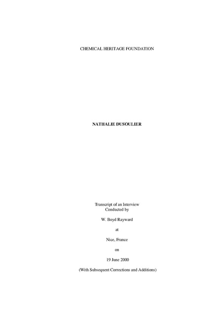 File:Oral history interview with Nathalie Dusoulier (Rayward, W. Boyd, 2000).pdf